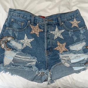 Dolls Kill Shorts / Signature8 Sparkly Star and Moon Denim Shorts